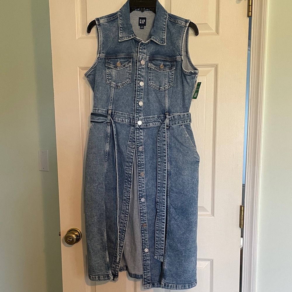 GAP Sleeveless Button-Front Denim Midi Dress in Light Blue NWT 8P